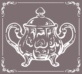 シュガーポット。銀食器、アンティーク小物。ベクターイラスト素材