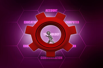 3D rendering illustration.  gears in man background