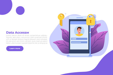 Cybersecurity, Data Access, Protection network safe data concept. Web page design templates. Vector illustration