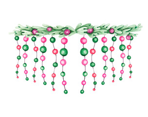 Christmas garland with watercolor balls in vintage style 1