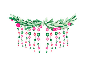 Christmas garland with watercolor balls in vintage style 2