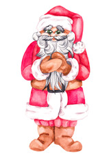 Old Santa Claus with a beard made in watercolor In vintage style