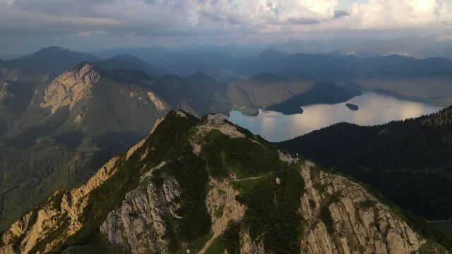 Drone video from the summit hut. View of the Walchensee and Kochel am See from the Herzogstand.