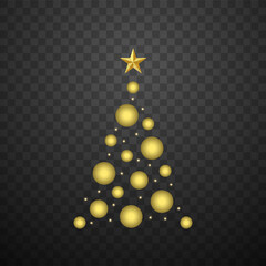 Gold christmas tree on dark transparent background