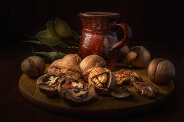 walnuts on a dark background