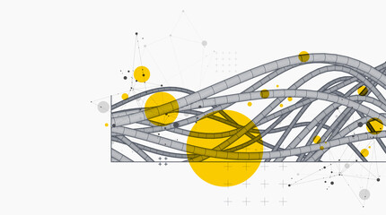 Vector abstract background with a wireframe dynamic pipes, line and particles.