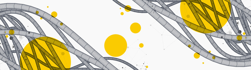 Vector abstract background with a wireframe dynamic pipes, line and particles.