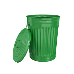 Trash can with open lid green on white background, 3d render