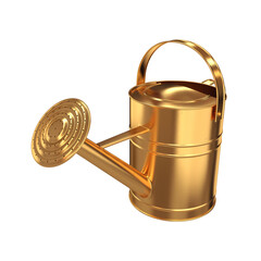 Watering can metal gold on a white background, 3d render