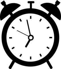 The clock icon with an alarm clock, a black silhouette highlighted on a white background. Vector illustration. A series of business icons.