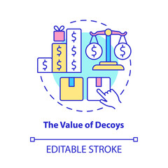 The value of decoys concept icon. Prices comparison. Product cost. Customer buying decision influence abstract idea thin line illustration. Vector isolated outline color drawing. Editable stroke