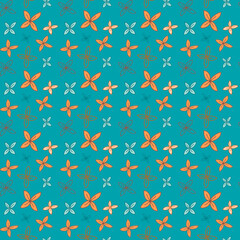 Seamless pattern with small orange yellow flowers on a green background