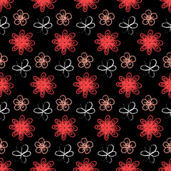 Organic pattern white red flower on black background seamless pattern, textile design and packaging