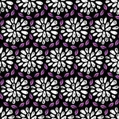 Organic pattern white flower dahlia on black seamless pattern, textile design and packaging