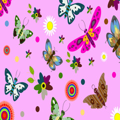 Fototapeta na wymiar Beautiful Butterfly and Flower Vector Pattern for amazing Decoration and Background. Seamless Patterns for Textiles