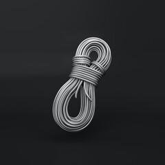 Climbing rope silver floating on a black background, 3d render