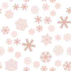 Snowy christmas seamless pattern, red crystal snowflake