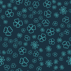 Blue flower seamless pattern on dark background, wallpaper wrapping textile design