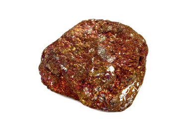 Macro stone Bornite mineral on white background