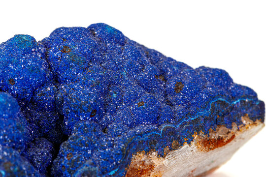 Macro stone mineral Azurite on a white background
