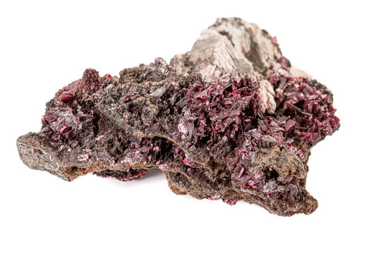 Macro stone Erythrite mineral on white background