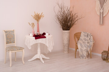 modern room interior, table setting, photo studio