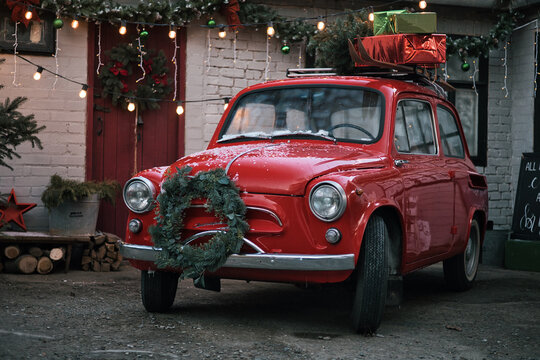 old red christmas car