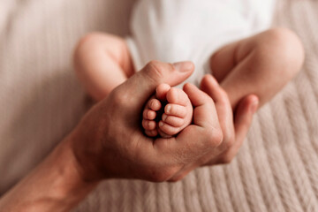 close up of sleeping baby. newborn foot