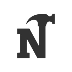 Letter N Hammer Logo, Vector Illustration