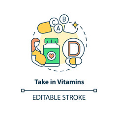 Take in vitamins concept icon. Pregnancy diet abstract idea thin line illustration. Providing prenatal multivitamins and minerals. Vector isolated outline color drawing. Editable stroke