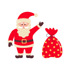 Santa Claus with bag of gifts. Vector illustration.