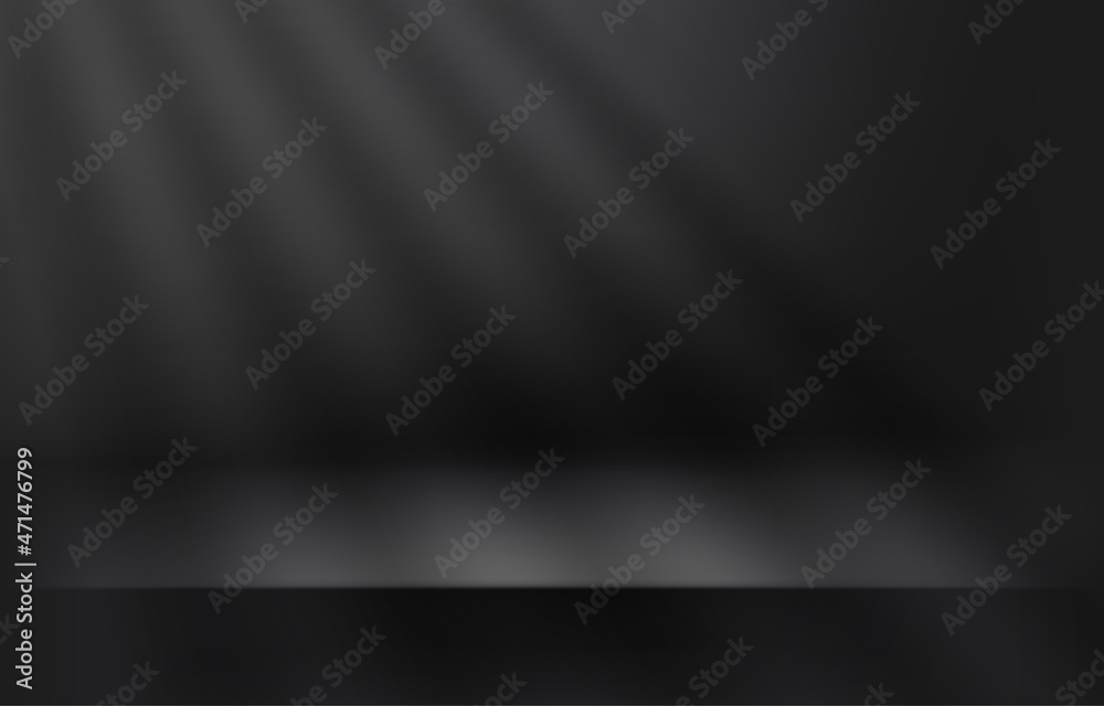 Poster Empty dark room with shadows on the wall. Realistic 3d vector illustration with shadow overlay effect