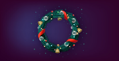Christmas wreath. Vector banner with copy space