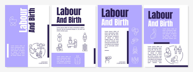 Labour and delivery brochure template. Regular contractions. Flyer, booklet, leaflet print, cover design with linear icons. Vector layouts for presentation, annual reports, advertisement pages
