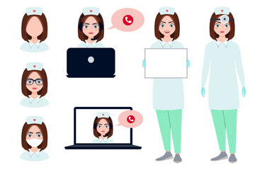 doctor nurse collection of avatars portraits  vector illustration