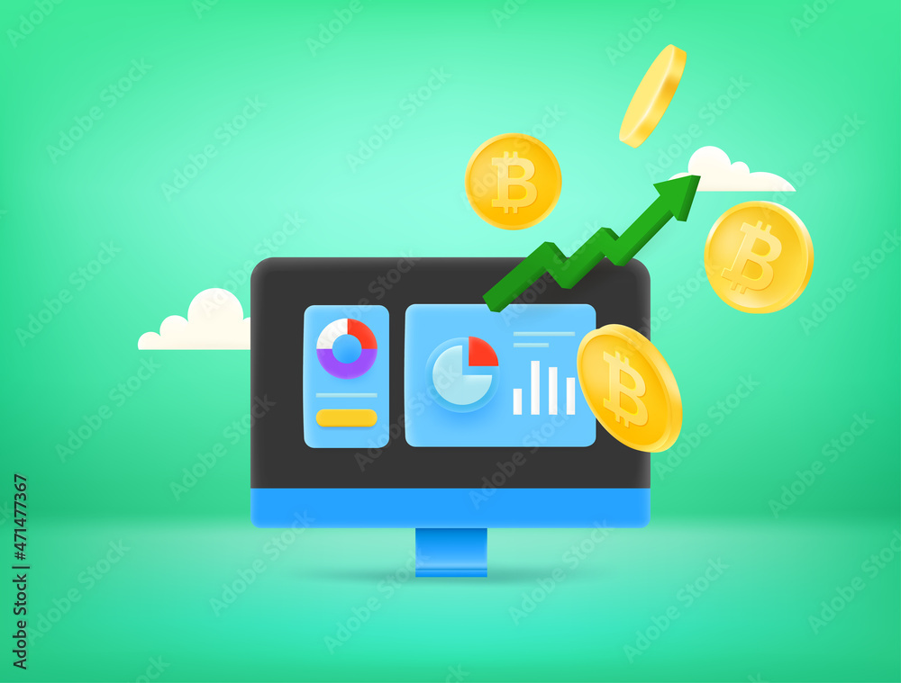 Aufkleber Cryptocurrency mining via internet concept. 3d style vector illustration