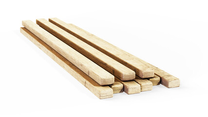 Wooden beams on white background. 3D rendering