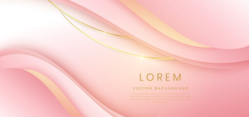 Abstract soft pink wave overlap with golden lines and light effect background. Luxury concept.