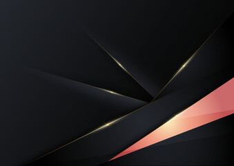 Abstract template dark triangles diagonal background with golden line. Luxury style.