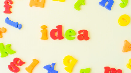 The word "idea" is laid out in English letters