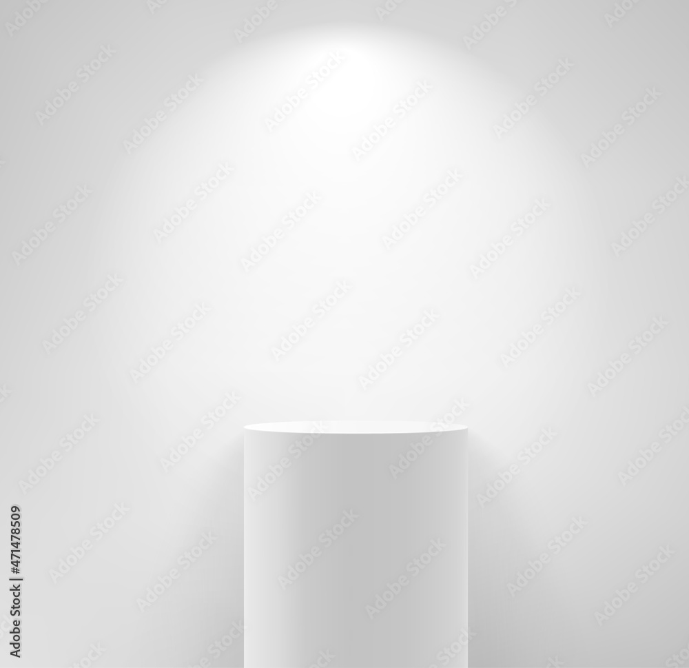 Poster white room with column and lamp light. realistic 3d style vector illustration