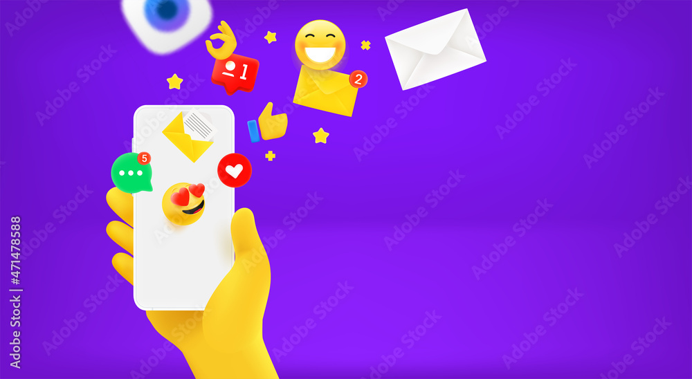 Poster Communication via mobile messenger concept. Vector banner with copy space