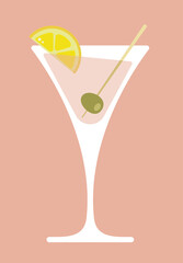 cocktail with lemon and lime / martini glass / коктейль или бокал мартини с оливкой / векторное изображение