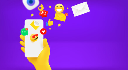 Communication via mobile messenger concept. Vector banner with copy space