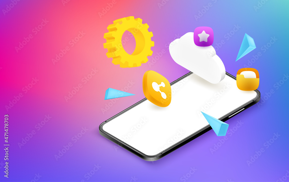 Aufkleber Sharing files with mobile phone. Vector banner with copy space