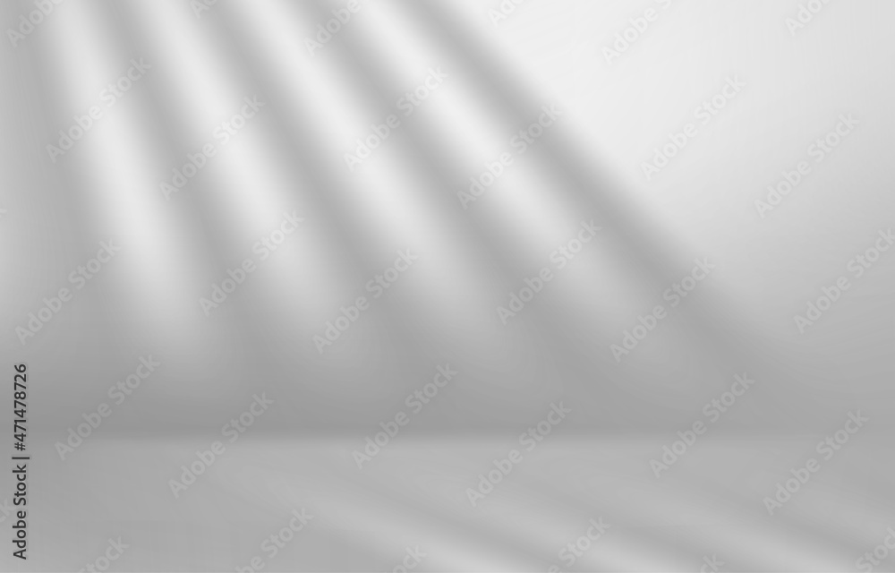 Poster white room with shadows on the wall. realistic 3d vector illustration with shadow overlay effect