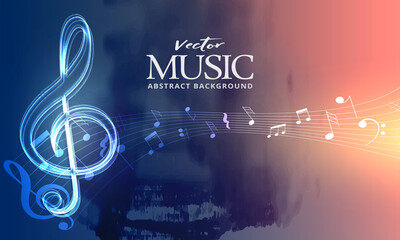 music background shining notes and treble clef vector illustration