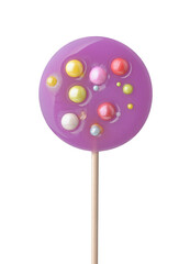 Front view of purple round lollipop