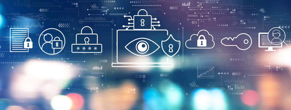 Data Privacy concept with blurred city lights at night