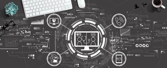 Telehealth theme with a computer keyboard and a mouse